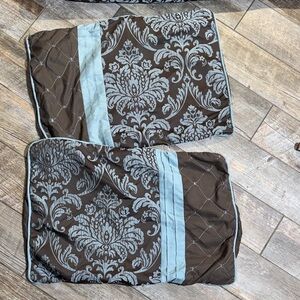 Brown and Blue Damask Comforter Set